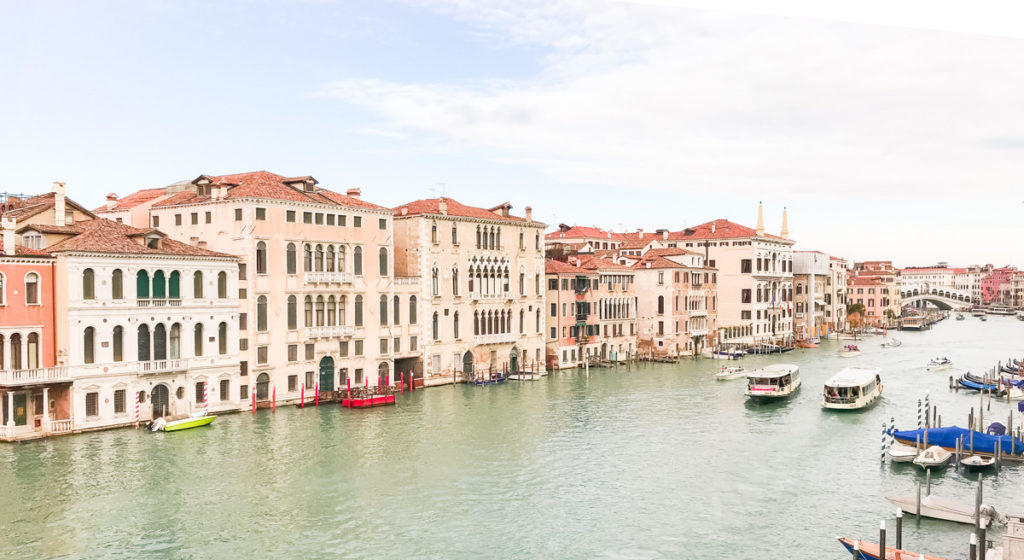 Grand Canal in Venice Italy with Rialto Bridge in background